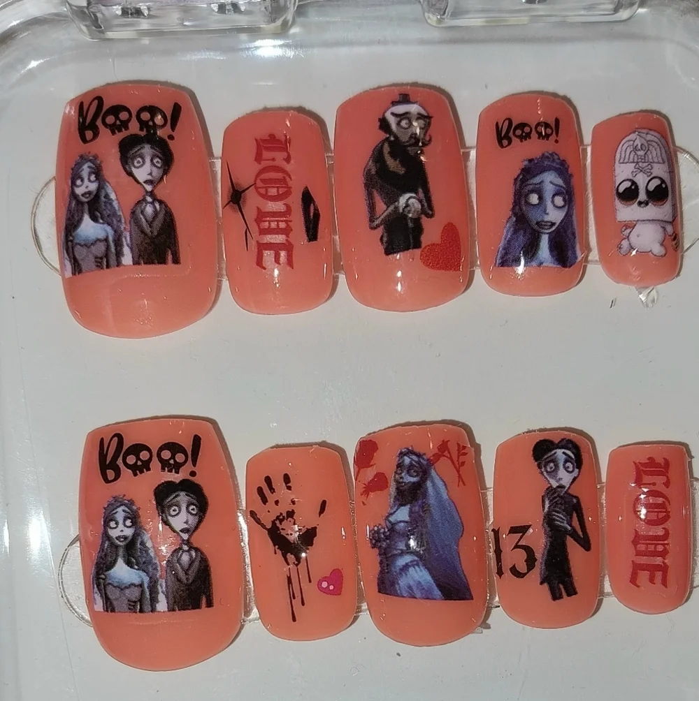 Hand Crafted Halloween Themed Short Nail Art Set Sz Large